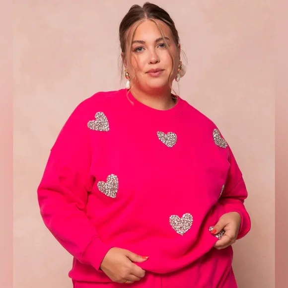 IVY CITY CO JEWEL HEART SWEATSHIRT IN PINK - Picture 1 of 4